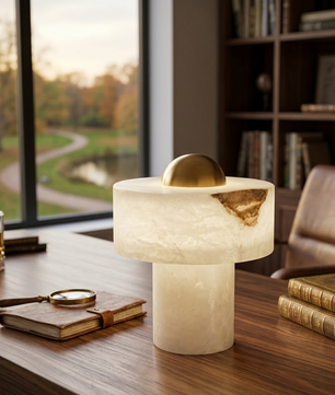Minimalist Alabaster Brass Pillar Table Lamp