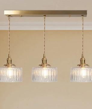 Vintage Cylinder Ribbed Glass Pendant Light