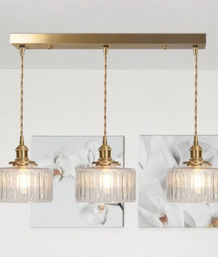 Vintage Cylinder Ribbed Glass Pendant Light