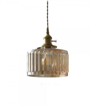 Vintage Cylinder Ribbed Glass Pendant Light