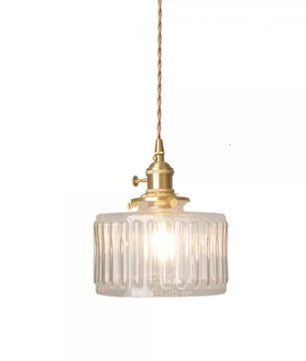 Vintage Cylinder Ribbed Glass Pendant Light