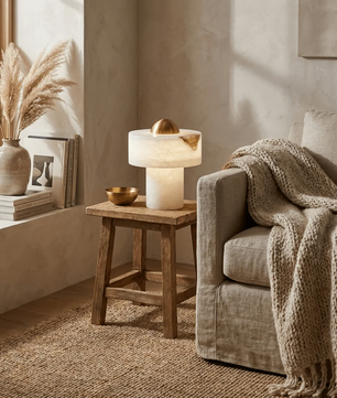 Minimalist Alabaster Brass Pillar Table Lamp