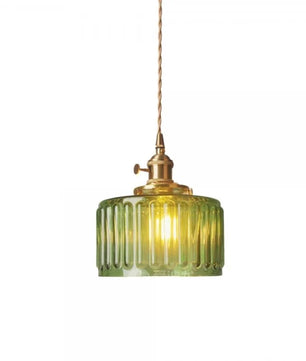 Vintage Cylinder Ribbed Glass Pendant Light