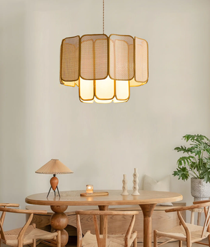 Rattan & Fabric Tiered Pendant Light