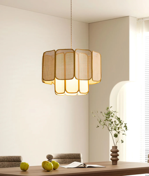 Rattan & Fabric Tiered Pendant Light