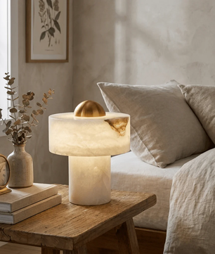 Minimalist Alabaster Brass Pillar Table Lamp