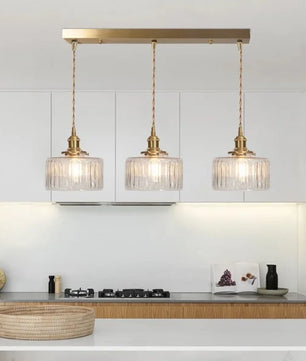Vintage Cylinder Ribbed Glass Pendant Light