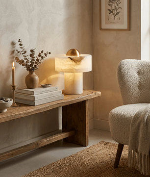 Minimalist Alabaster Brass Pillar Table Lamp