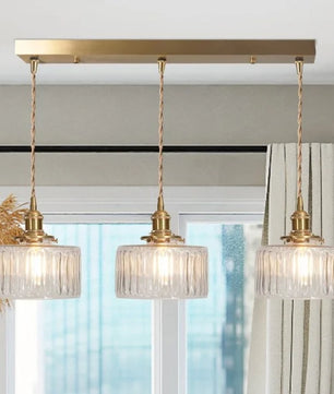 Vintage Cylinder Ribbed Glass Pendant Light