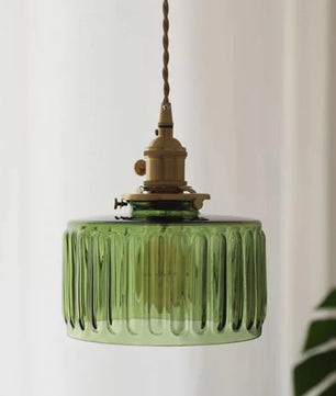 Vintage Cylinder Ribbed Glass Pendant Light
