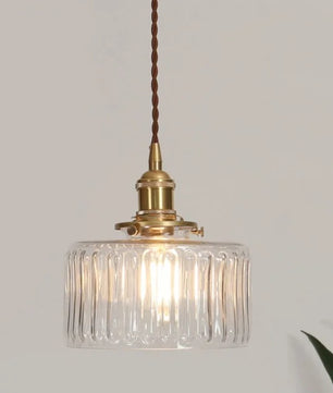 Vintage Cylinder Ribbed Glass Pendant Light
