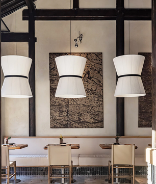 Pleated Linen Hourglass Pendant Light