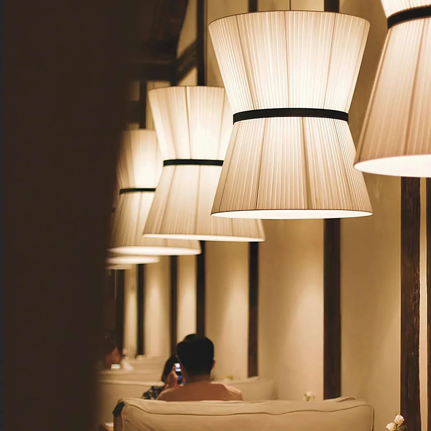 Pleated Linen Hourglass Pendant Light