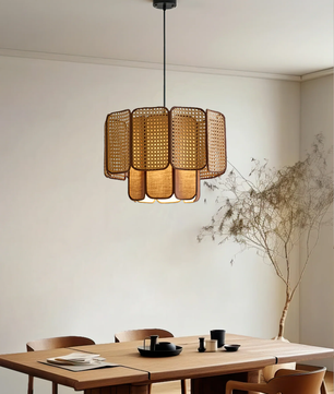 Rattan & Fabric Tiered Pendant Light