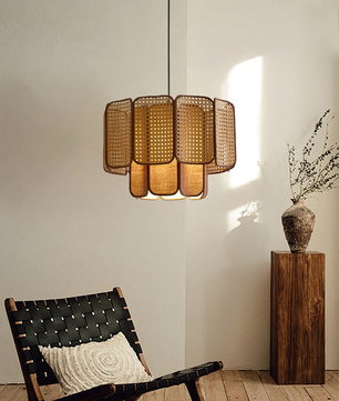 Rattan & Fabric Tiered Pendant Light