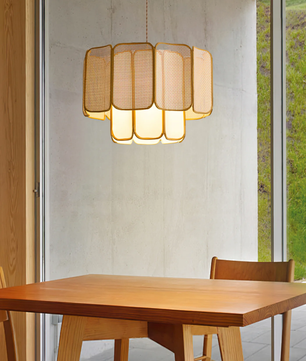 Rattan & Fabric Tiered Pendant Light