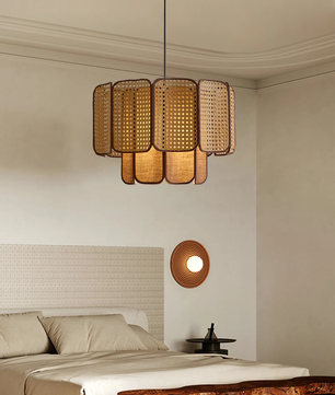 Rattan & Fabric Tiered Pendant Light