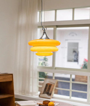 Orange Glass & Chrome Pendant Light