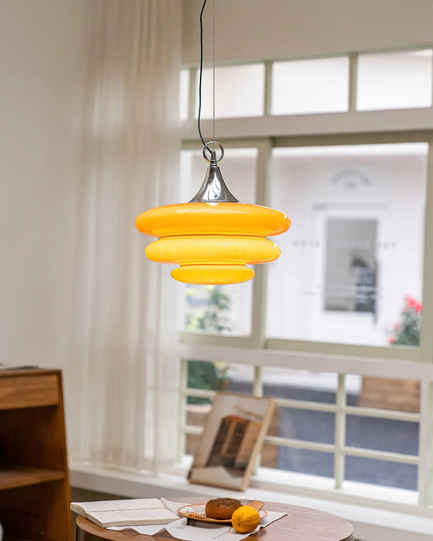 Orange Glass & Chrome Pendant Light