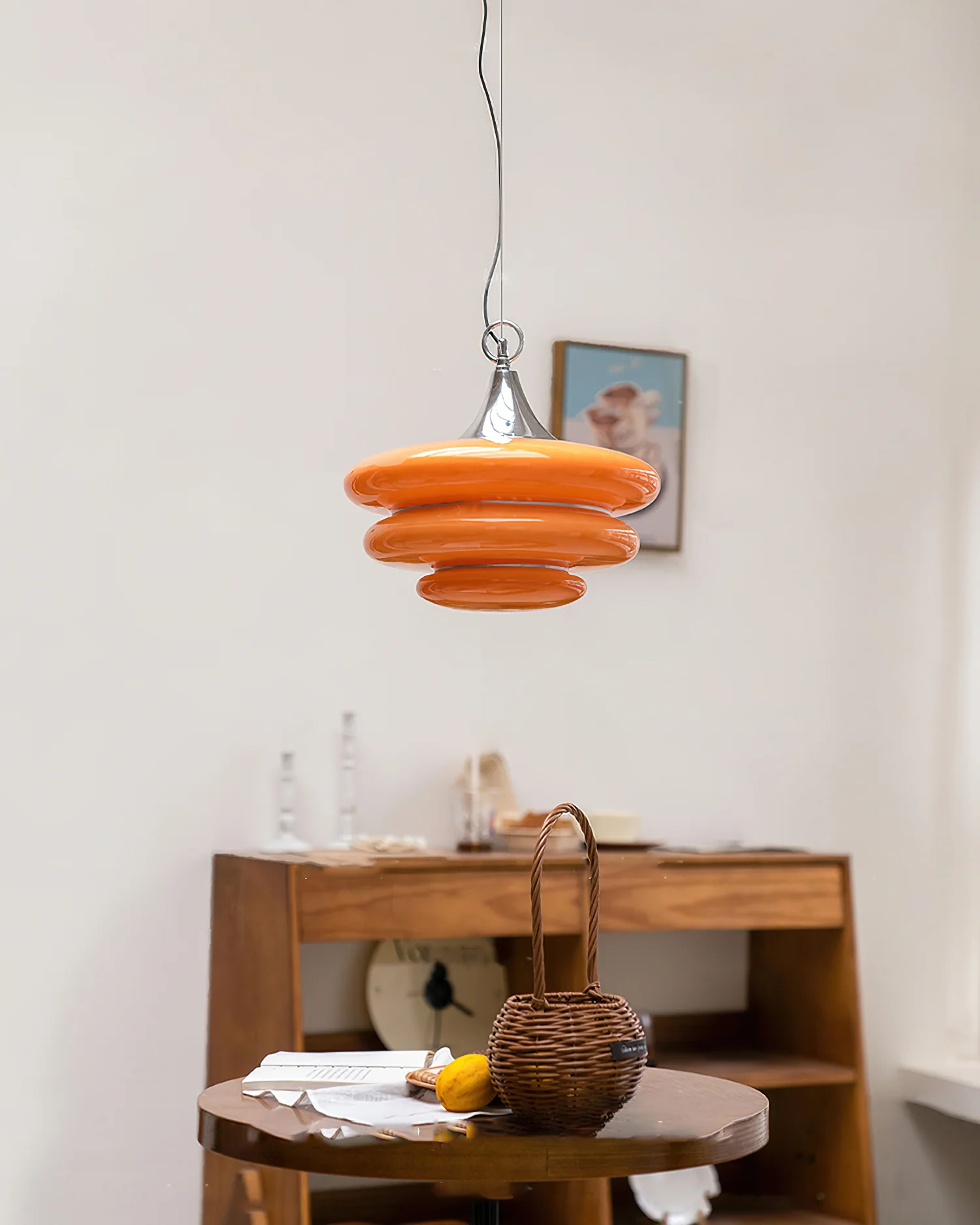Orange Glass & Chrome Pendant Light