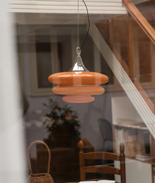 Orange Glass & Chrome Pendant Light