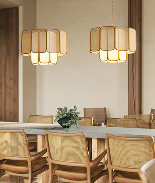Rattan & Fabric Tiered Pendant Light